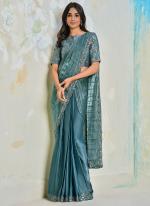 Silk Crepe Blue Wedding Wear Sequins Work Ready To Wear Saree